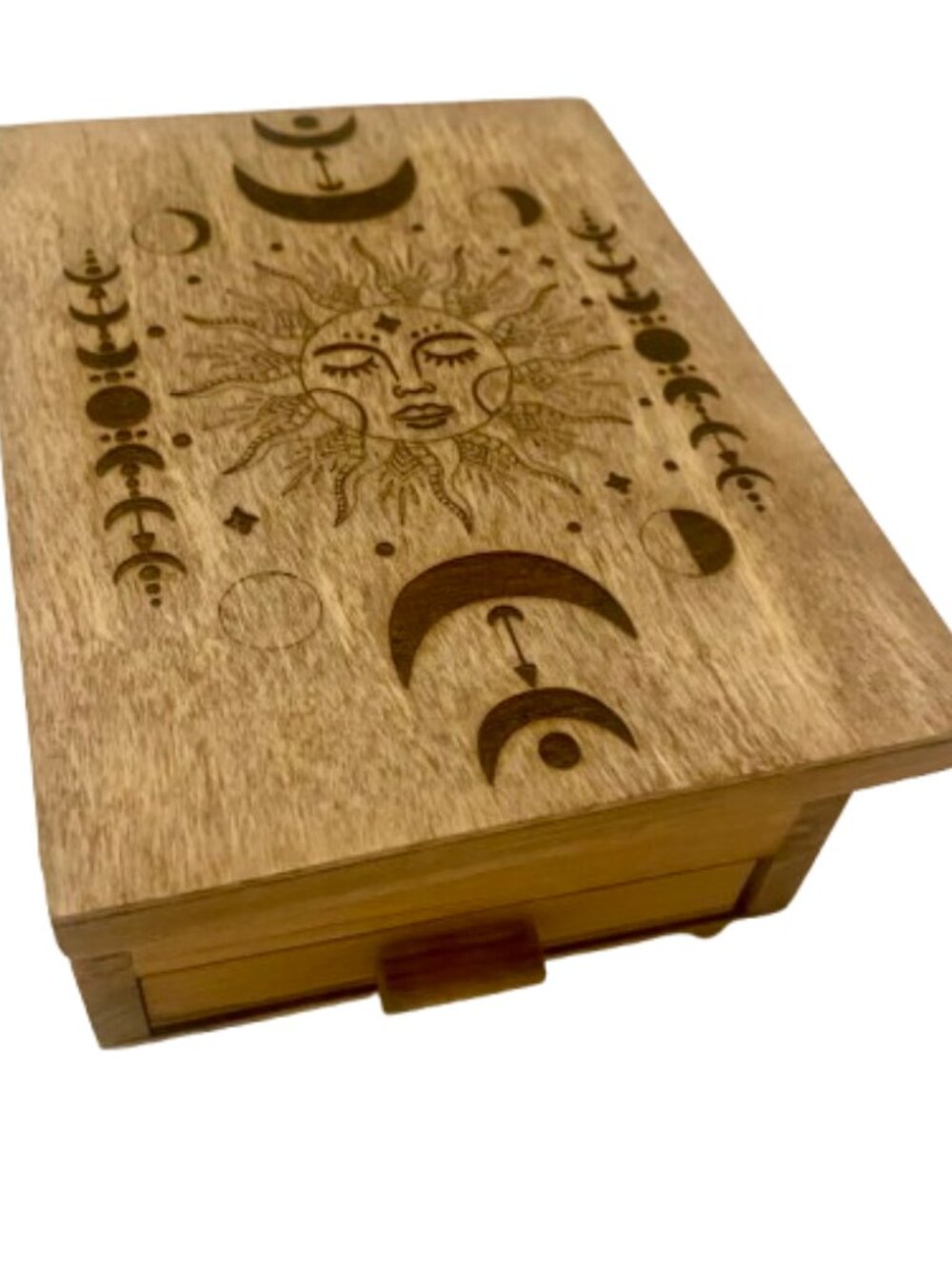 Sun and Moon Wooden Box Trinket Tarot Cards Celestial